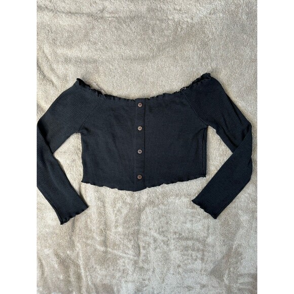 Mind Code Black Long Sleeve Off Shoulder Crop Top Size L - Picture 4 of 10